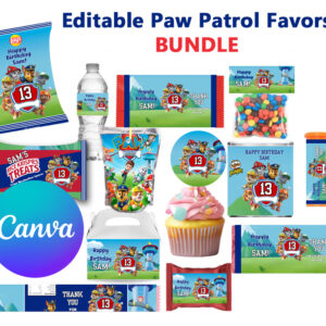 editable paw patrol favor bundle