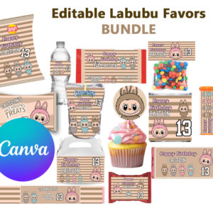 editable labubu birthday printable canva