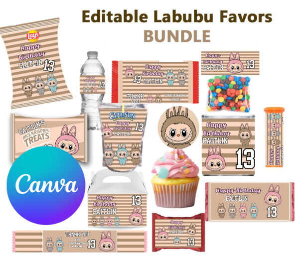 editable labubu birthday printable canva