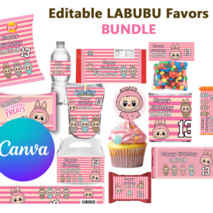 editable labubu party printables on canva