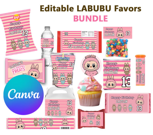 editable labubu party printables on canva